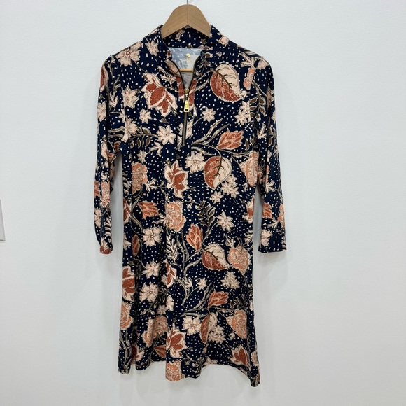 Spartina Nora Half-Zip Dress 1859 Lighthouse Starry Floral Slate Size Lg Stretch - Picture 2 of 6